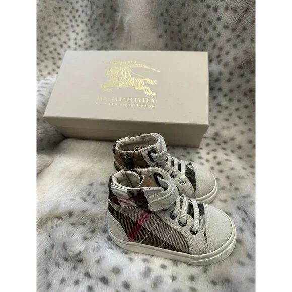 Burberry Scarpa Tennis Sneakers - Toddler Size 19 Light Trench Plaid Canvas - Picture 7 of 10